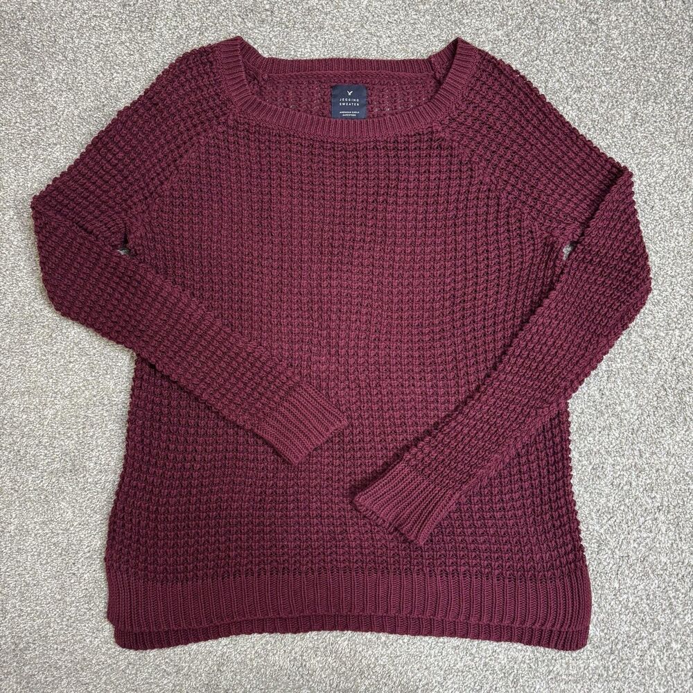American Eagle Outfitters Sweater Womens Medium Red Jegging Waffle Knit Pullover